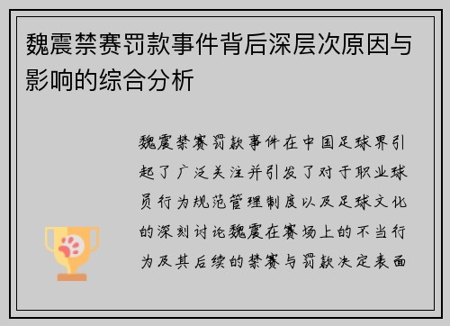 魏震禁赛罚款事件背后深层次原因与影响的综合分析